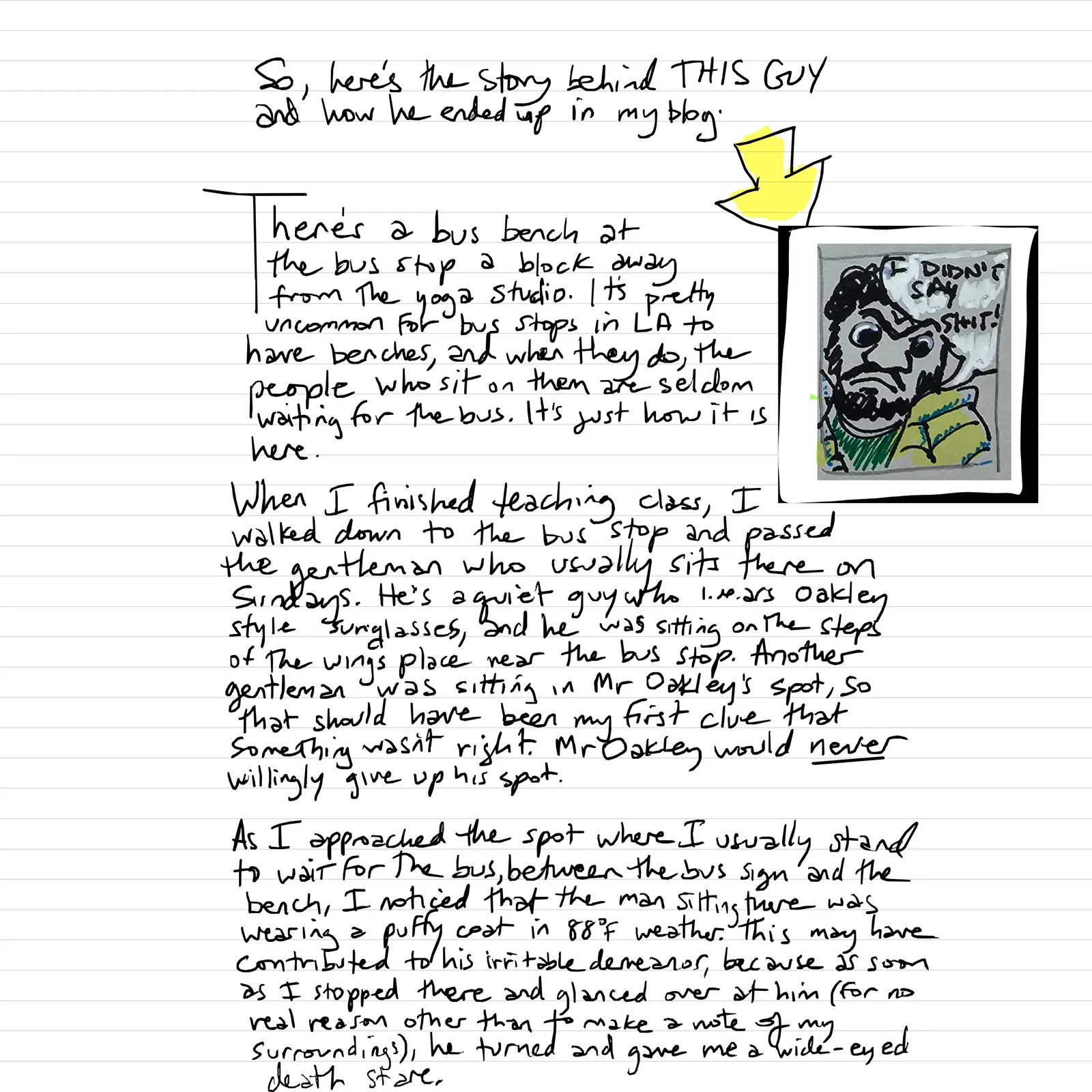 "I didn't say SH*T!", first handwritten sheet