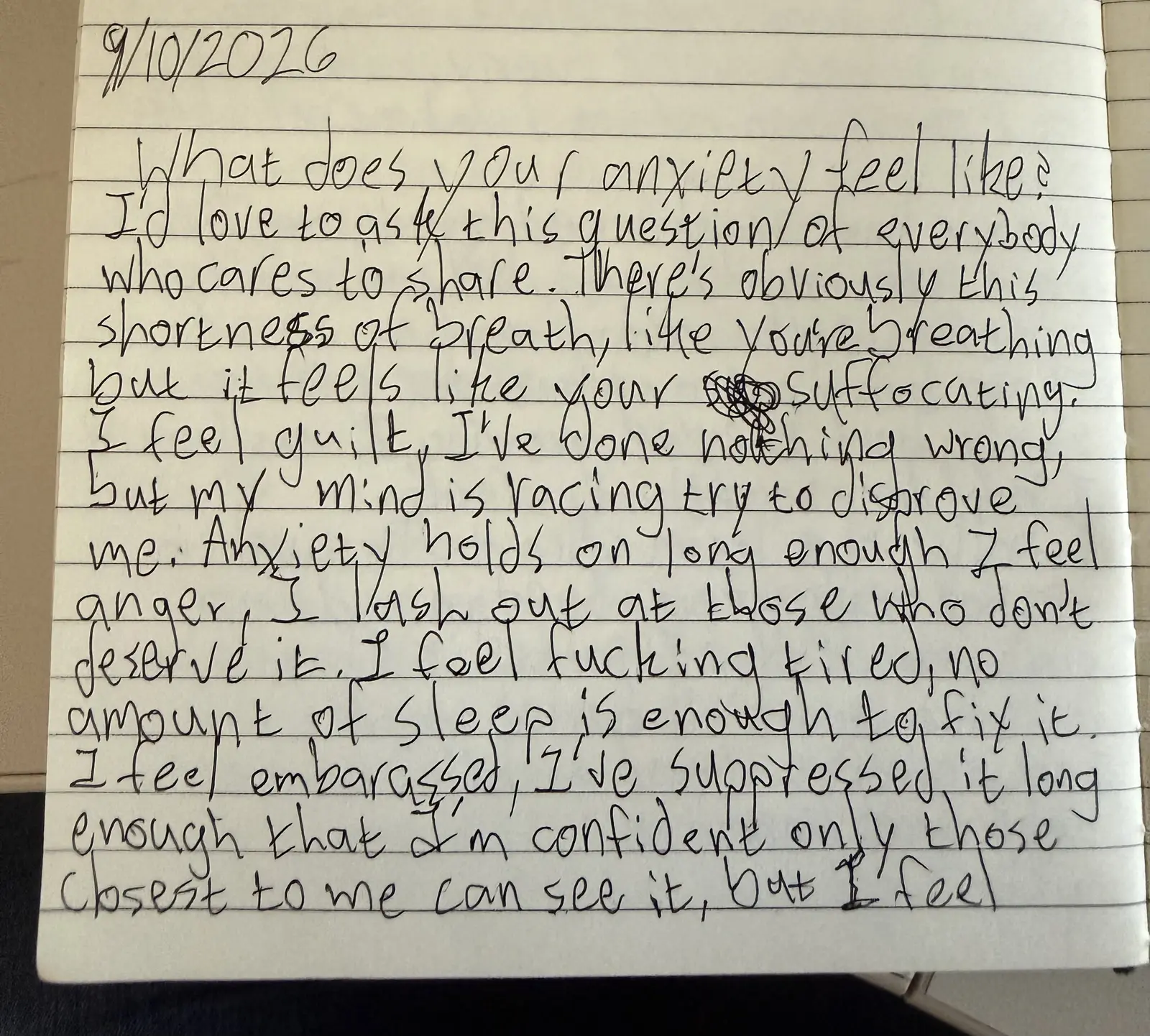 What Does Your Anxiety Feel Like?, first handwritten sheet