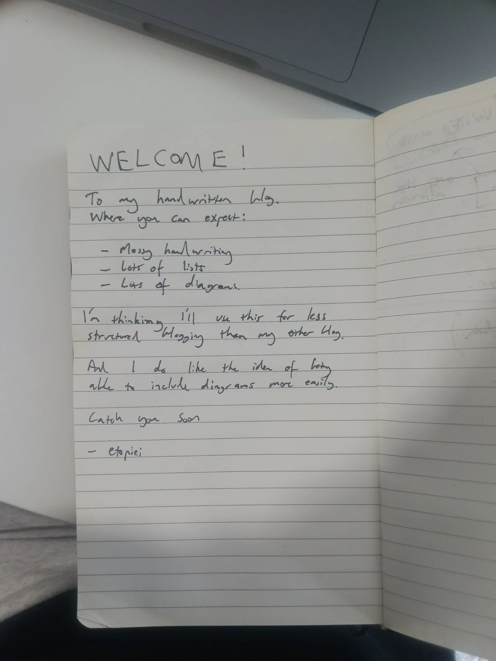 Welcome, first handwritten sheet