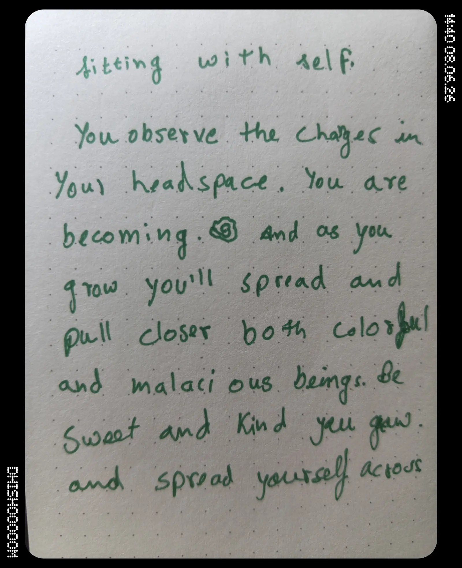 sitting with self, first handwritten sheet