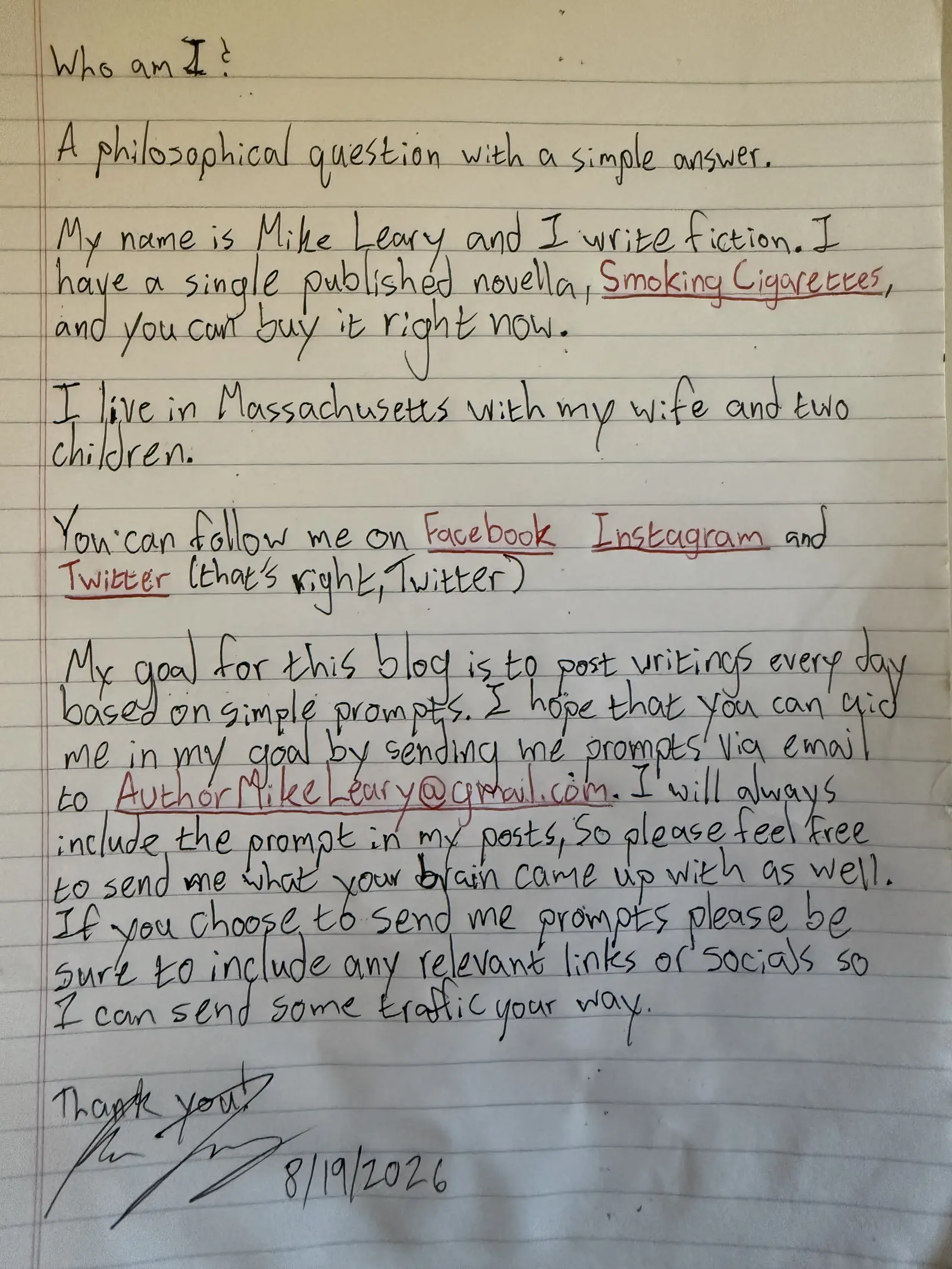 Who am I?, first handwritten sheet