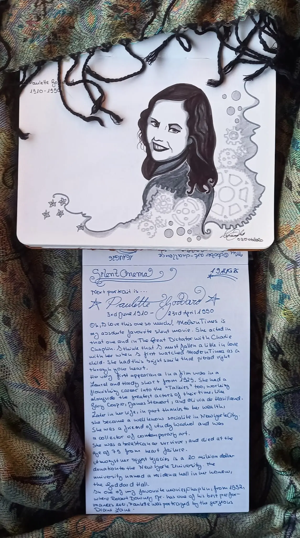 Paulette Goddard, first handwritten sheet