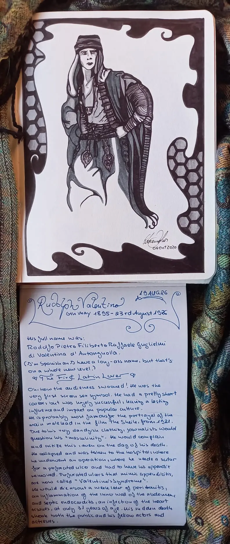 Rudolph Valentino, first handwritten sheet