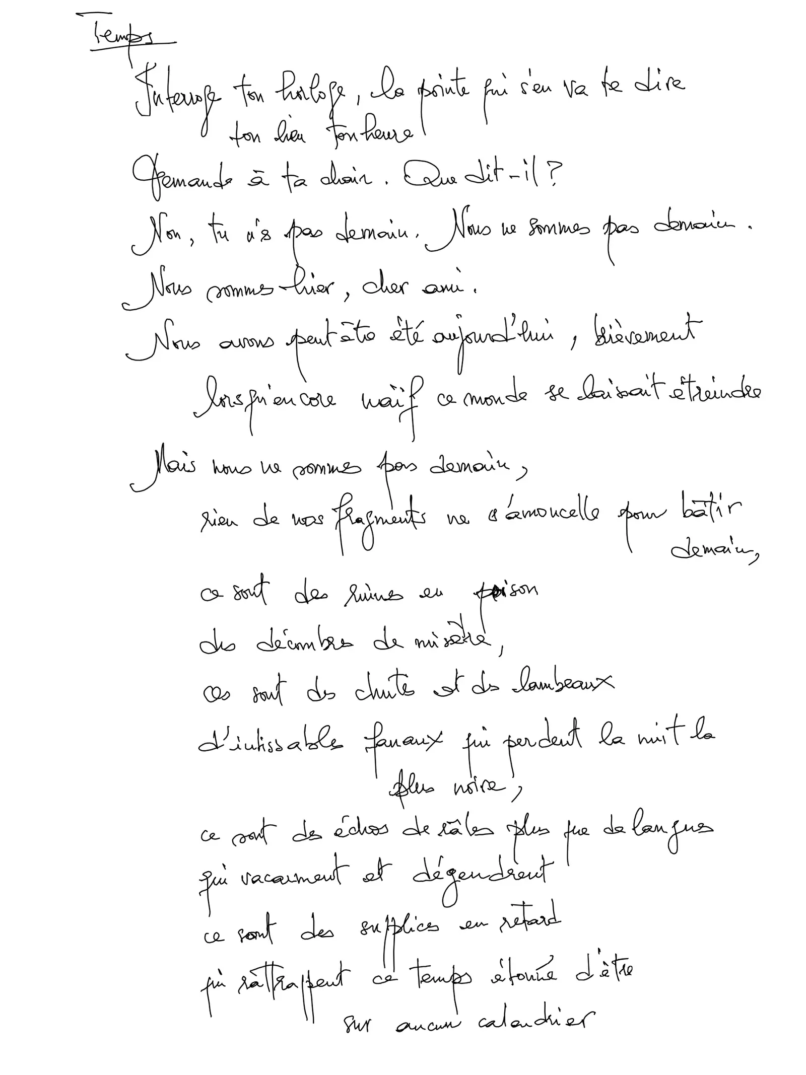 Temps, first handwritten sheet