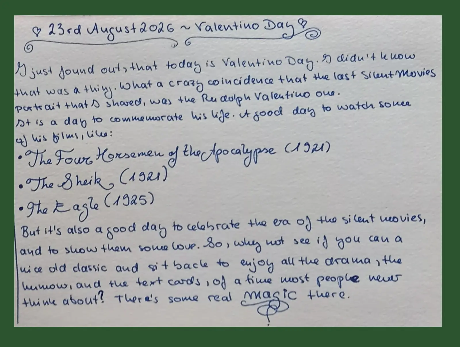Valentino Day, first handwritten sheet