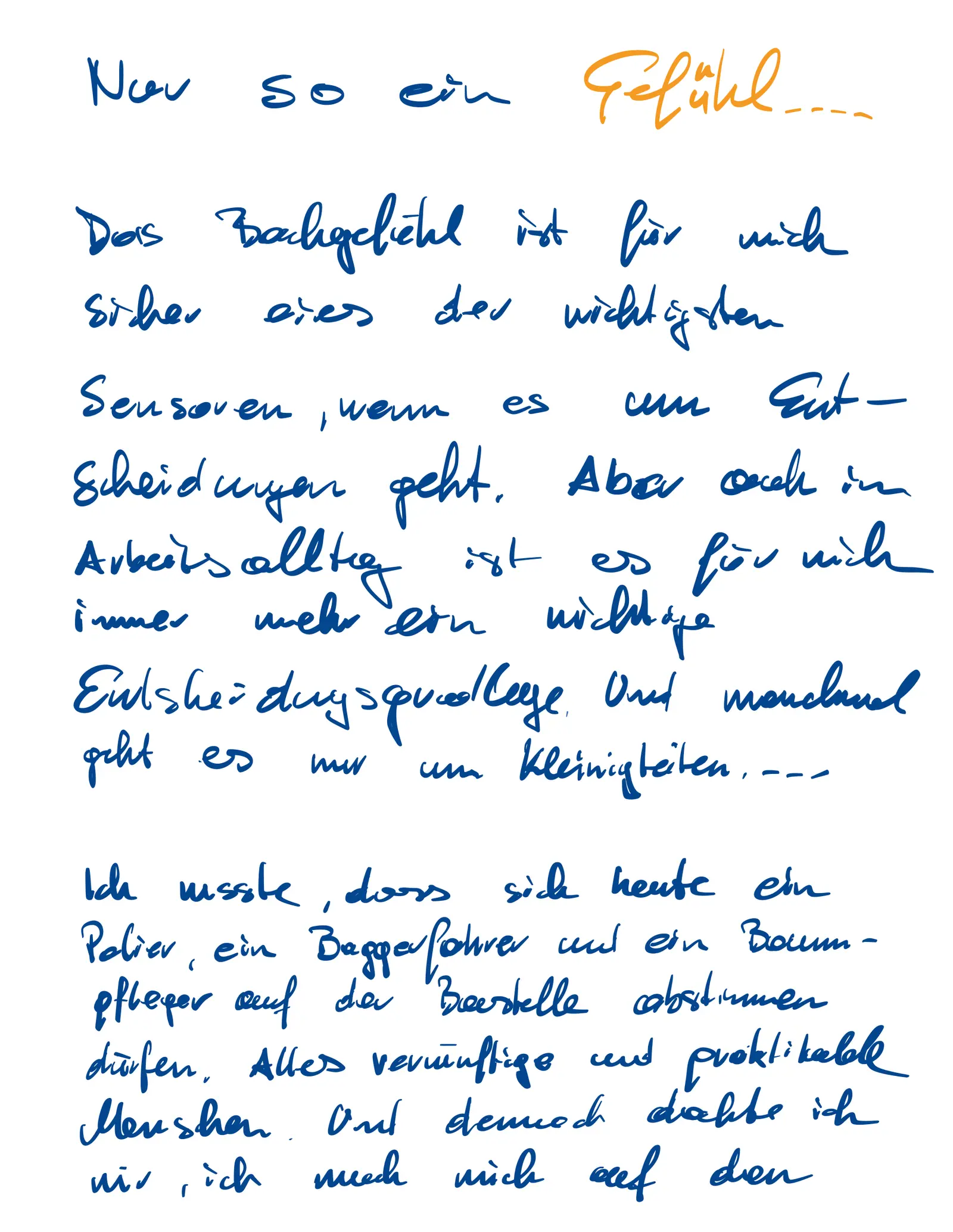 Nur so ein Gefühl...., first handwritten sheet